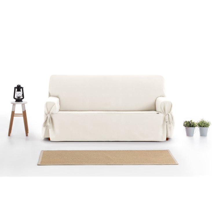 Funda cubre sofá 3 plazas lazos protector liso 180-230 cm marfil
