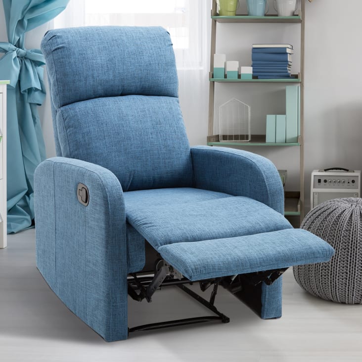 Poltrona relax reclinabile manuale in tessuto di lino blu