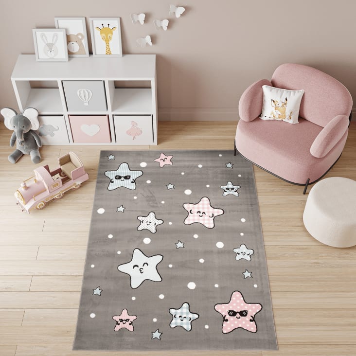 Alfombra infantil alfombra habitación infantil lindo bebé elefante estrella  gris-blanco-rosa