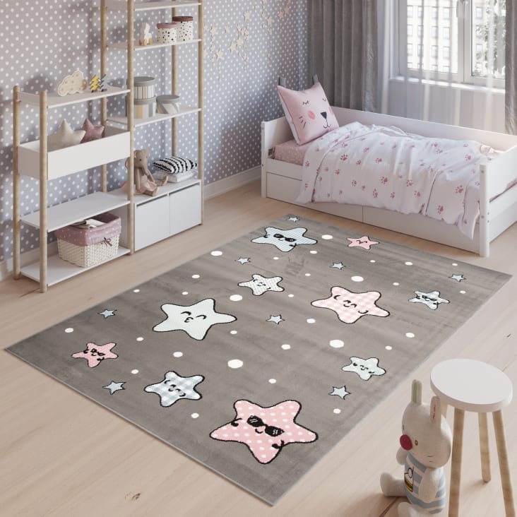 Alfombra infantil para habitación de niños en cielo estrellado diseño de  estrellas pastel tendencia rosa y blanco, tamaño: 2'8 x 4'11