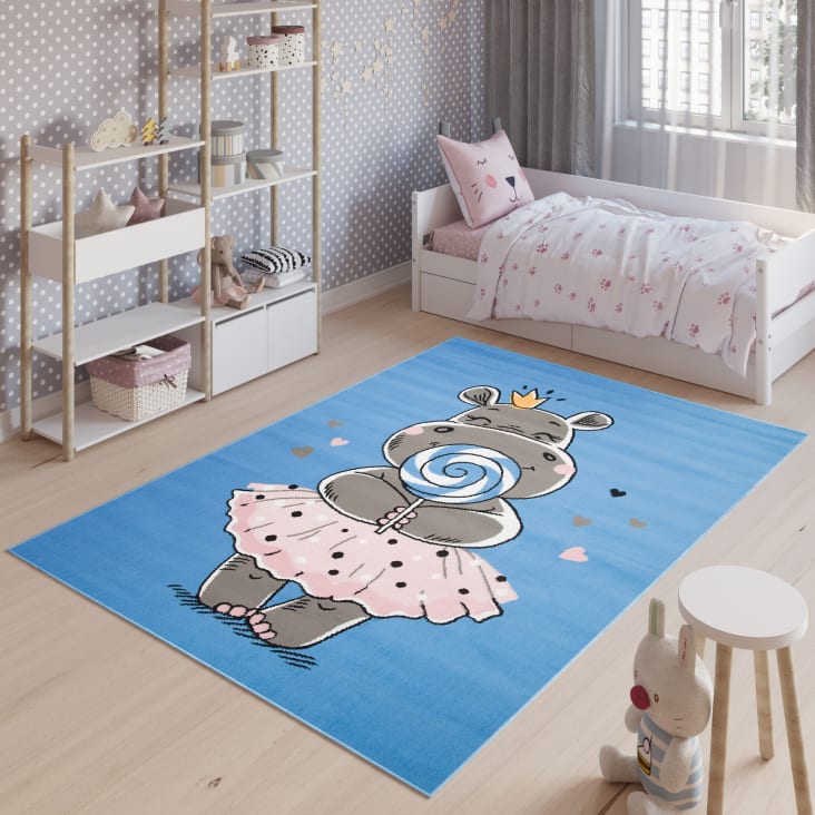 Tappeto per bambini azzurro rosa grigio ippopotamo 160x220 JOLLY