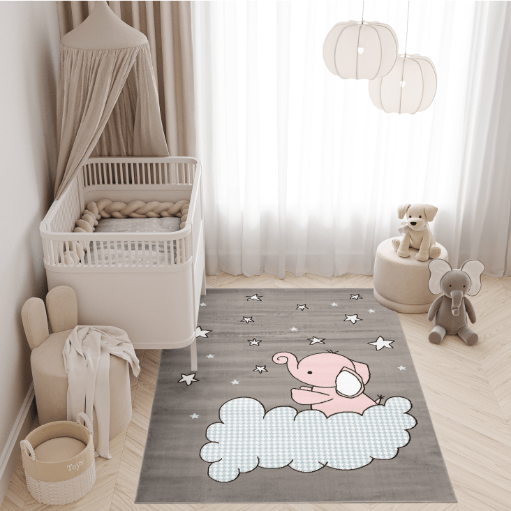 Tappeto per bambini grigio rosa elefante nuvola120 x 170 cm BABY