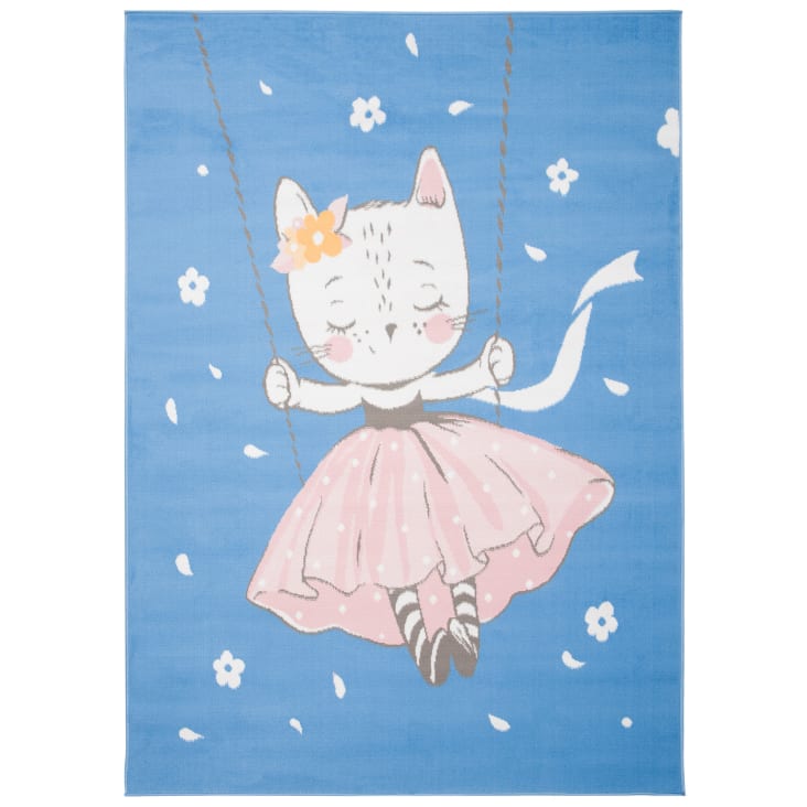Alfombra para niños azul blanco rosa negro gato fina 140 x 200 cm-JOLLY