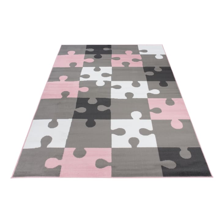 Tappeto per bambini puzzle rosa grigio bianco 80x150cm PINKY