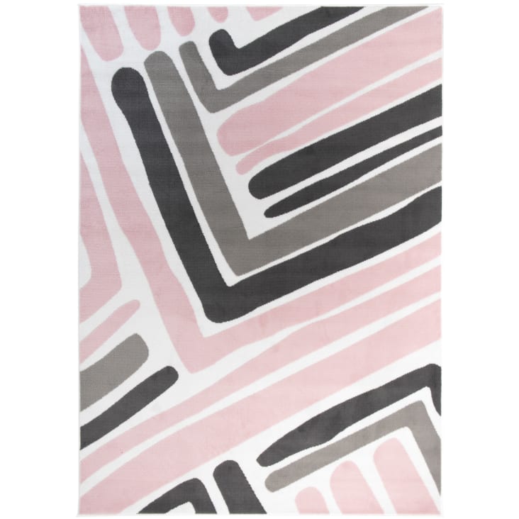 Tappeto per bambini rosa grigio bianco nero linee 200x300 PINKY