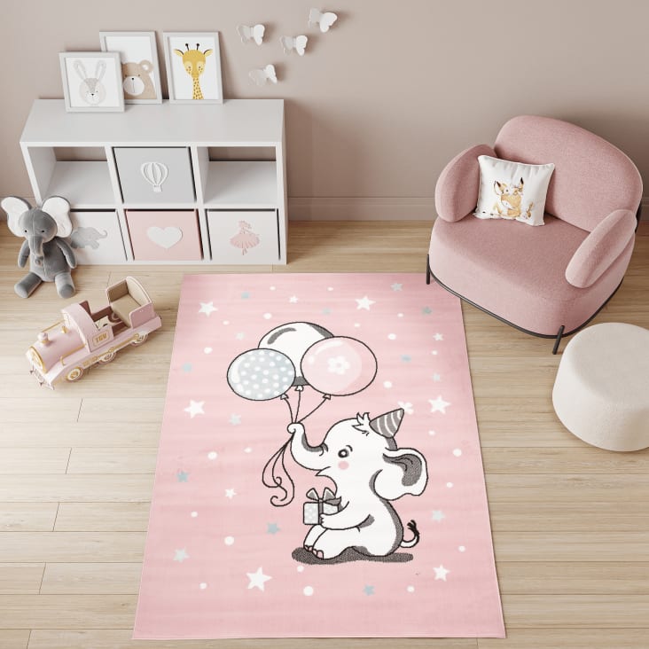 Tappeto per bambini rosa bianco elefante palloncini 120x170-BABY cropped-2