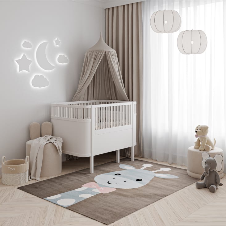 TAPISO Baby Tappeto per Cameretta dei Bambini Rosa Bianco Grigio Blu  Elefante Palloncini 180 x 250 cm
