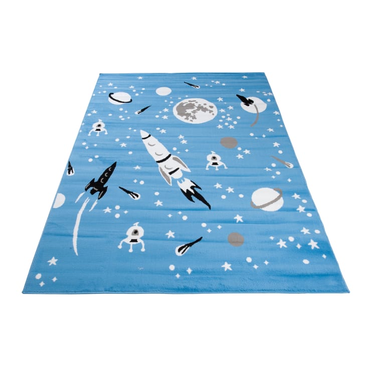 Tappeto per bambini azzurro spazio pianeti razzo 200x300cm PINKY