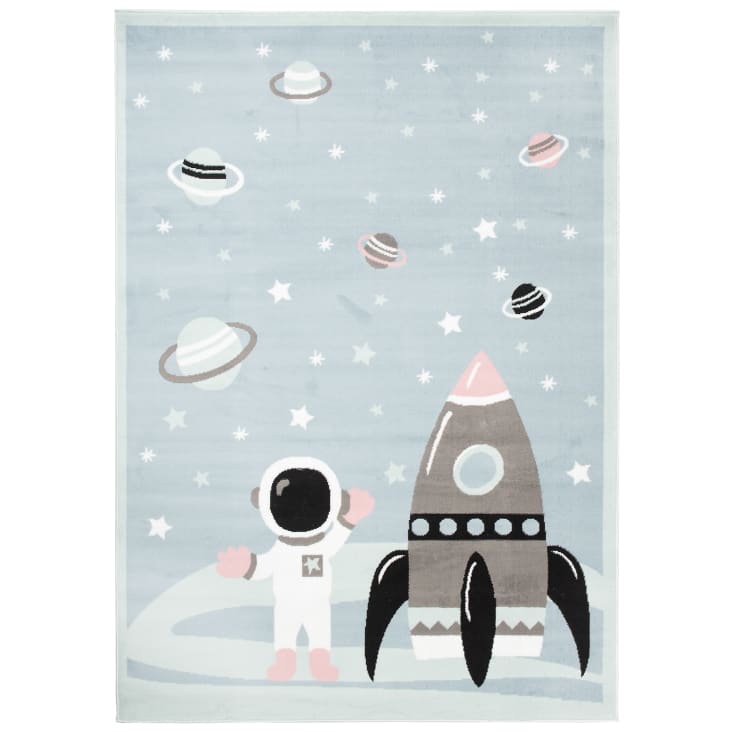 Alfombra para niños azul gris blanco rosa negro cohete 80 x 150 cm-BABY