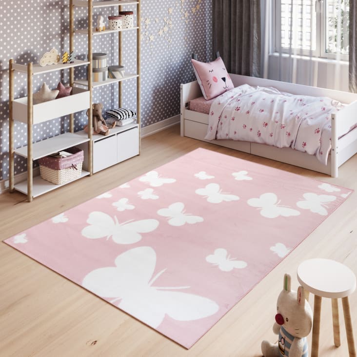 Tappeto per bambini rosa bianco farfalle 140x200cm PINKY