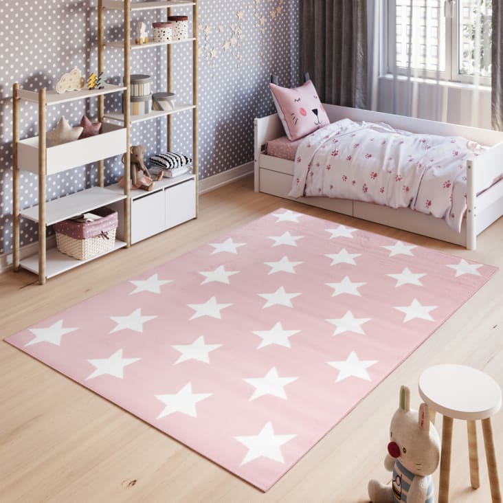 Tappeto per bambini rosa bianco stelle 80x150cm PINKY