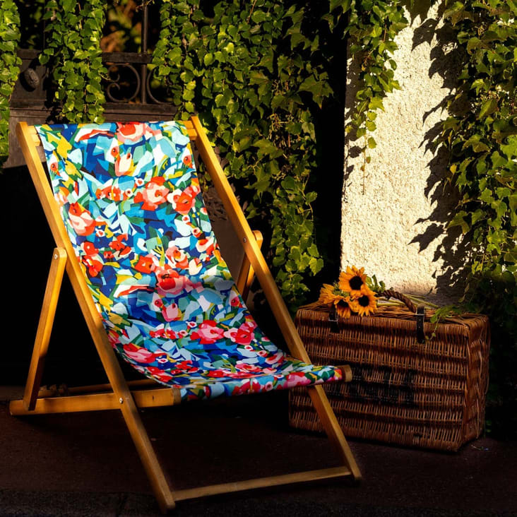 Chilienne pliante en hêtre et imprimé toile outdoor imprimé fleuri-Yuca cropped-4