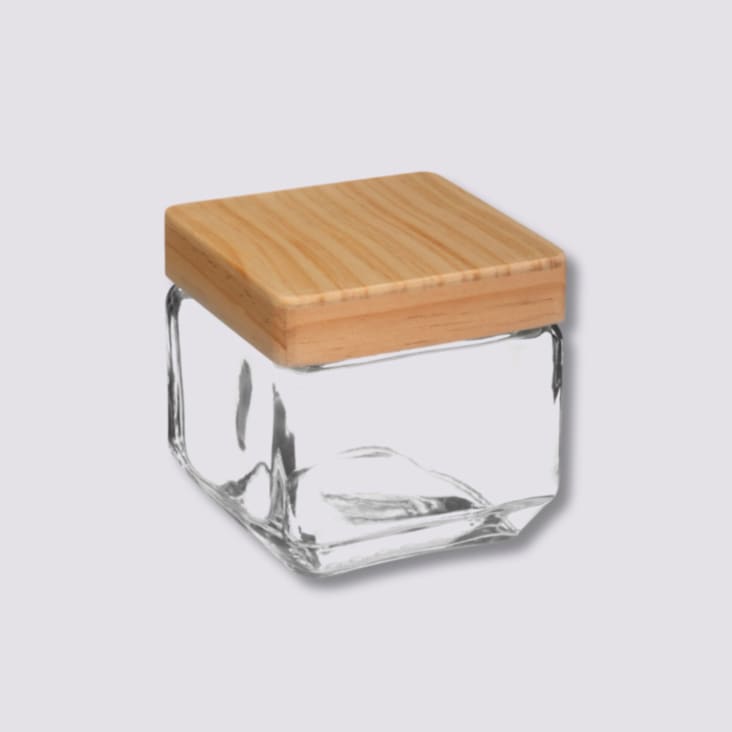 Bocal cuisine carré en verre avec bouchon bois - 0.85L cropped-2