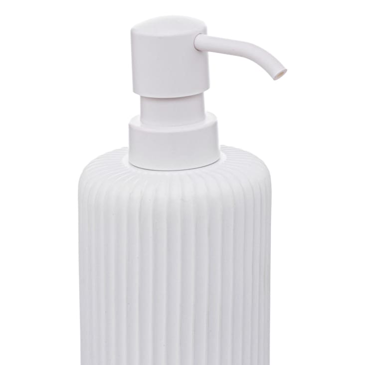 Distributeur à savon strié polyester/bambou blanc 8.5x18 cm cropped-2
