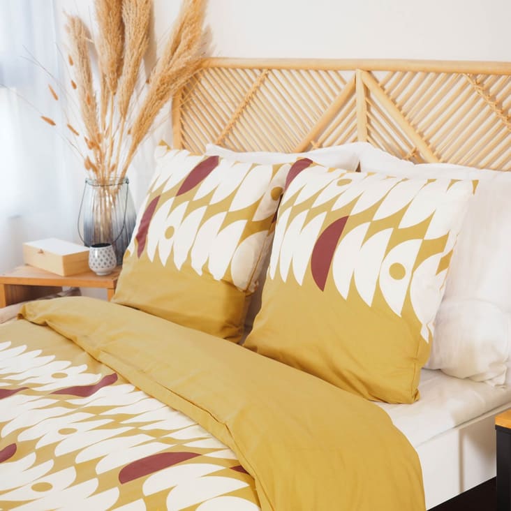 Parure de lit motifs ethniques coton jaune ocre 240x220 cm