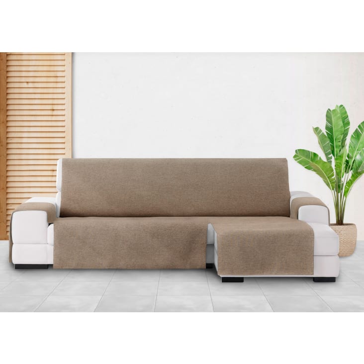 Cubre sofá chaise longue derecho aterciopelado marfil 300-350 cm TURIN