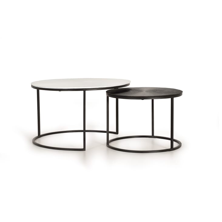Set Di 2 Tavolini Martini Con Base Ponderata - Piano Intagliato Oro E Nero - 26x25x61 Cm - Moderno Per Soggiorno E Camera Da Letto - 3