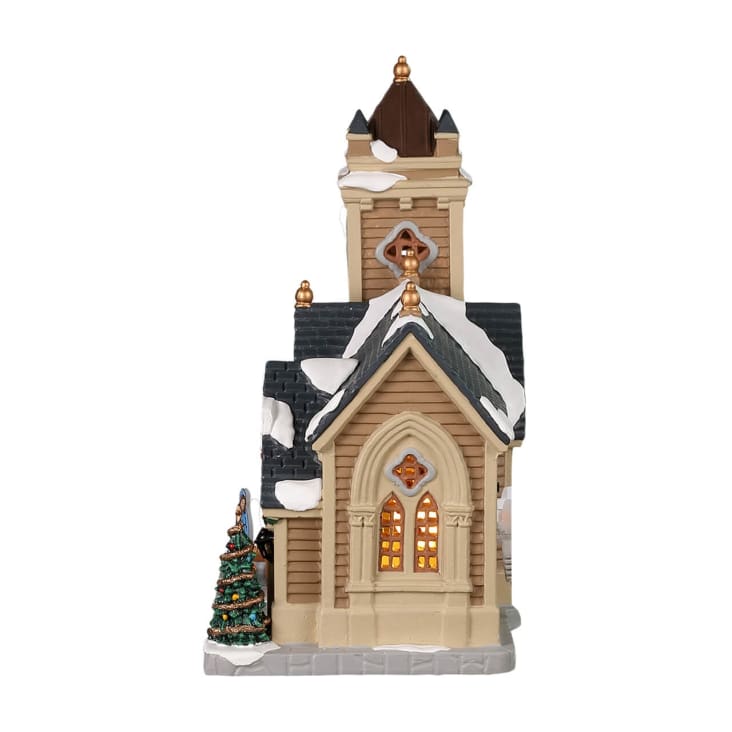 Petite église en bois peint en gris lumineuse - décoration Noël
