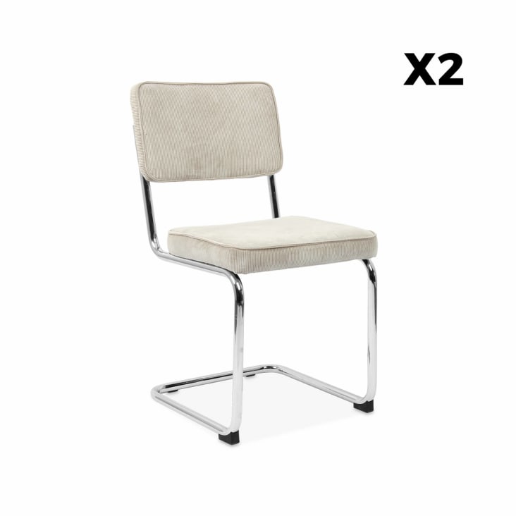 2 chaises cantilever en velours côtelé crème-Maja cropped-10