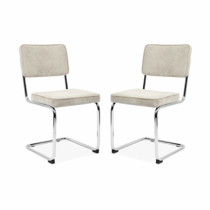 2 chaises cantilever en velours côtelé crème-Maja cropped-2