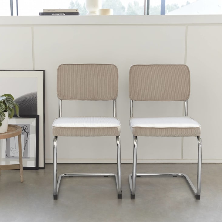 2 chaises cantilever en velours côtelé crème-Maja cropped-3