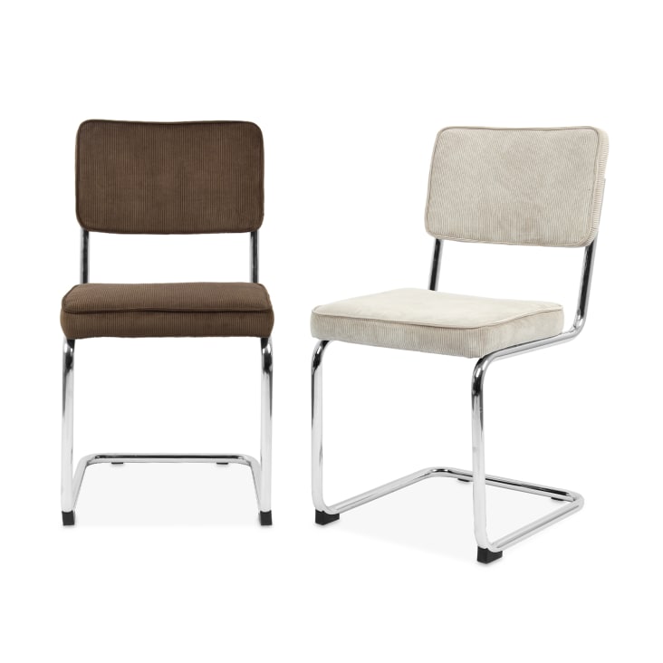 2 chaises cantilever en velours côtelé crème-Maja cropped-7