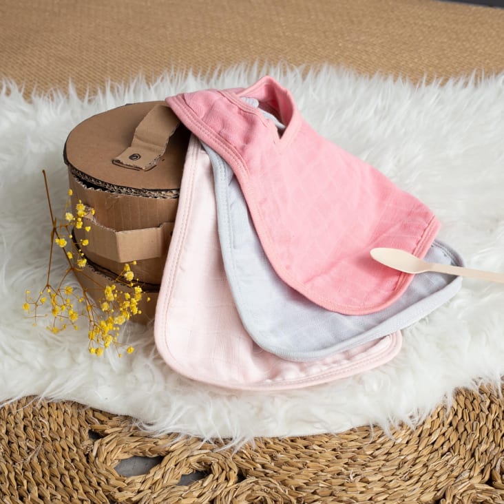 Bavoir bébé 6-18 mois rose et gris motif étoile little girl : accessoires- bebe par crabouillou