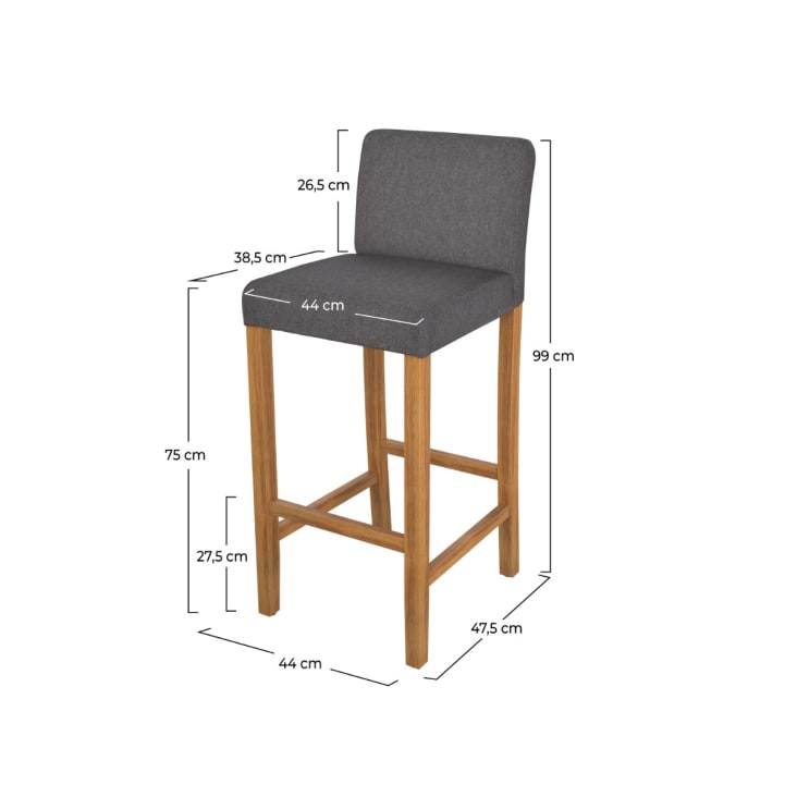 Chaise de bar en tissu gris foncé et pieds en bois 75 cm (lot de 2)-Havane cropped-4