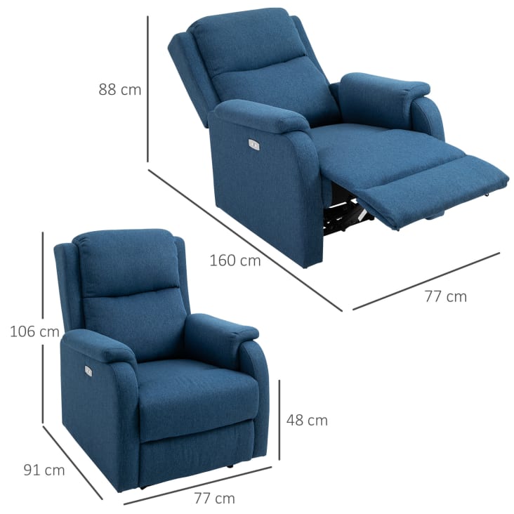 Poltrona Relax Reclinabile HOMCOM Manuale A 135° Con Poggiapiedi | Tessuto Effetto Lino, Imbottita, Bianco Crema