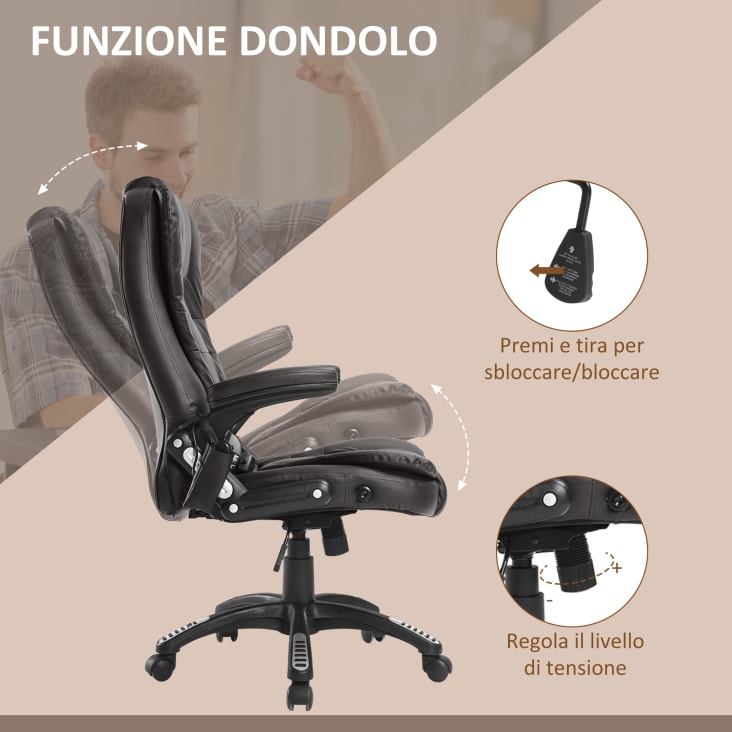 Sedia Ufficio Massaggiante Con Riscaldamento - Poltrona Reclinabile A 120° E Base Girevole - Foto 8