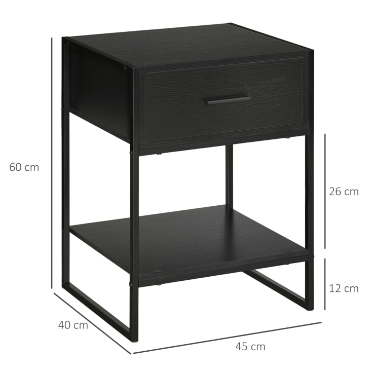 Comodino moderno set 2 pezzi con cassetto e ripiano mdf acciaio nero