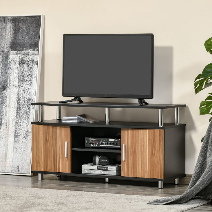 Mobile porta tv moderno con mensole in legno e vani nero