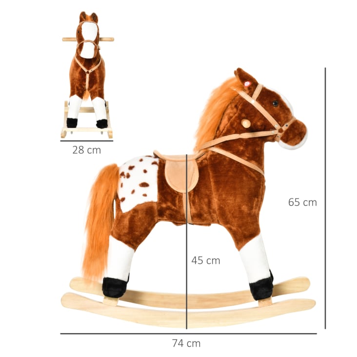 Cavallo a dondolo con suono per i bambini in legno marrone