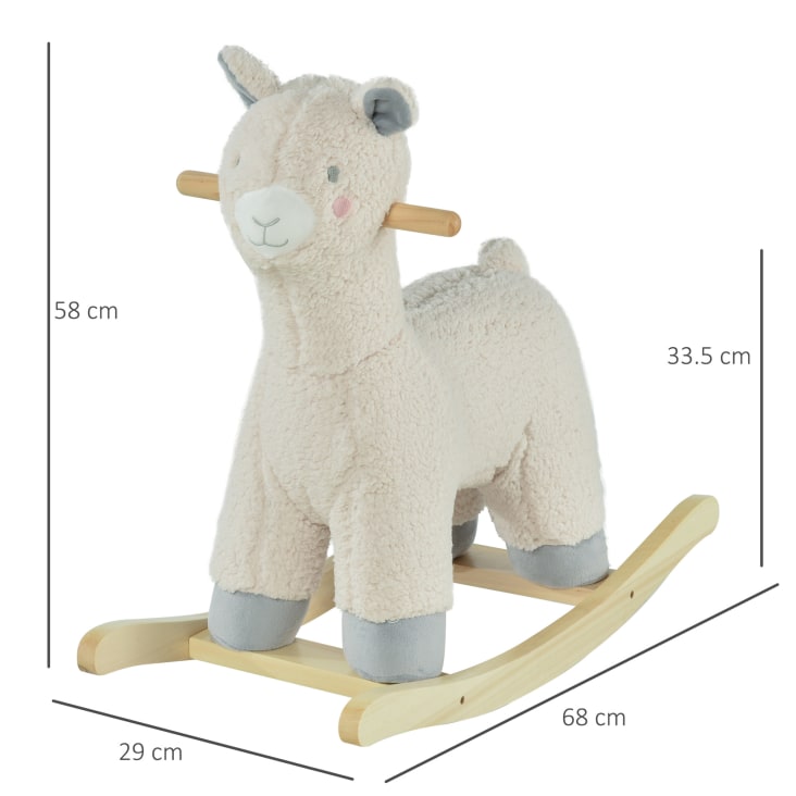 Cavallo a dondolo a forma di alpaca per bambini peluche bianco crema cropped-3