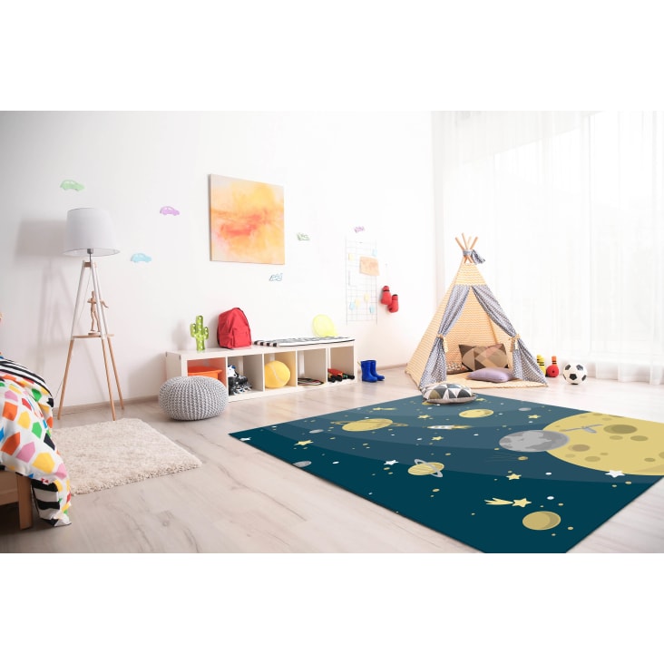 Alfombra infantil pelo corto diseño planeta espacio luna alfombra habitación  infantil blanco