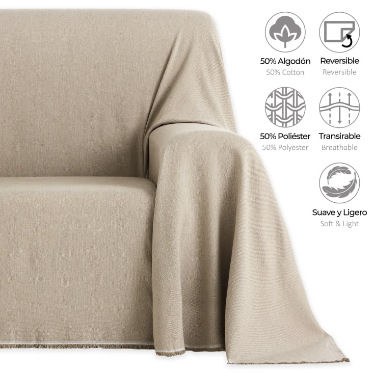 Pack 2 unidades plaids multiusos sofa cama beige 230x260 cm TRAMA