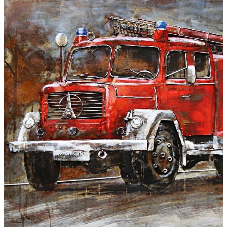 Tableau relief en métal camion pompier 120x80-MÉTAL BRASS cropped-2
