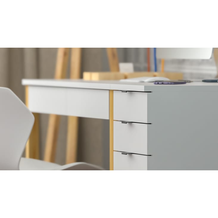 Moderno escritorio infantil de madera blanco con cajones Maria Natural  patas de madera 100x50 120x60 - 164,00 - Escritorios