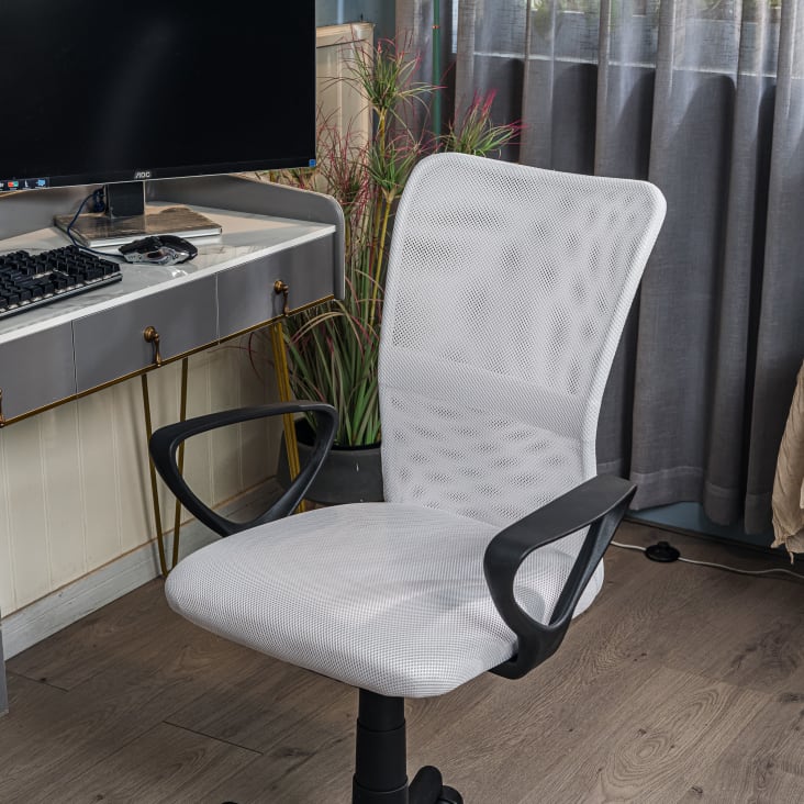 Nordlys - Chaise de bureau scandinave reglable base metal Simili cuir Blanc