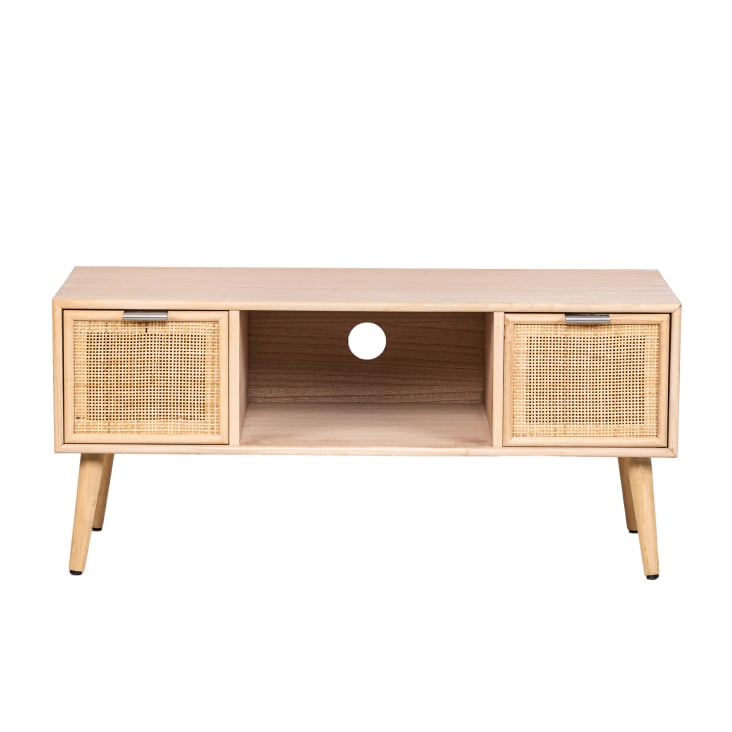 Mobili TV 172x35x48cm Con 2 Cassetti, 1 Anta In Rattan, 1 Anta In Rattan 1 Anta Scorrevole In Vetro Mobile Basso Pannello Truciolare Naturale 86399596