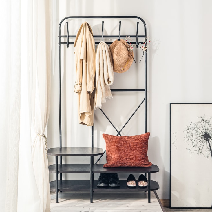 Armadio Ingresso Legno Guardaroba A Giorno Con Appendiabiti E Ripiani - Legno E Metallo, 120x40x180 Cm, Salvaspazio Amazon Guardaroba A Giorno