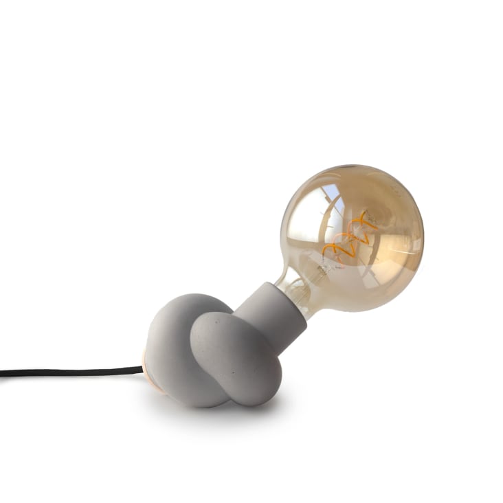 Lampe à poser en béton et bois cordon noir ampoule LED edison-NOEUD