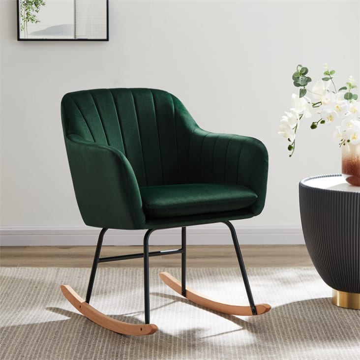 Fauteuil  en velours vert rocking chair-Elsa cropped-2