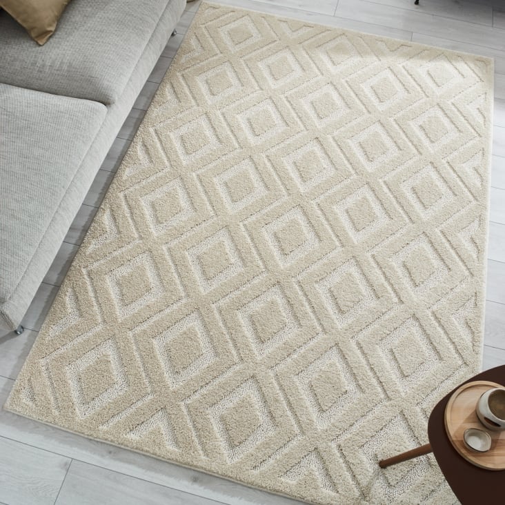 Tappeto da salotto con motivo a rombi 3D color crema - 120x170 cm HARMONIE