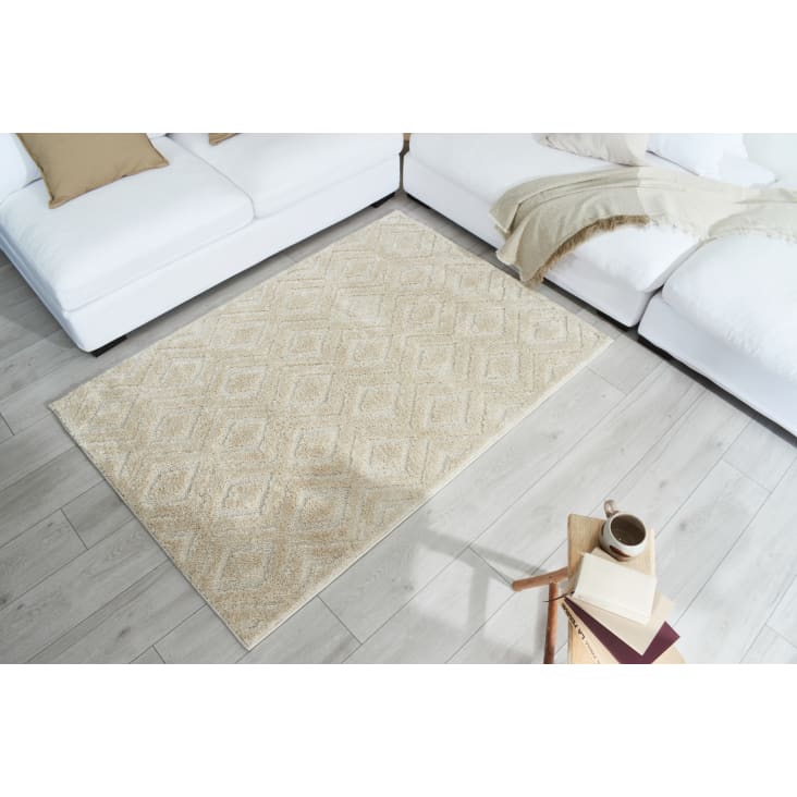 Tappeto da salotto con motivo a rombi 3D color crema - 120x170 cm HARMONIE