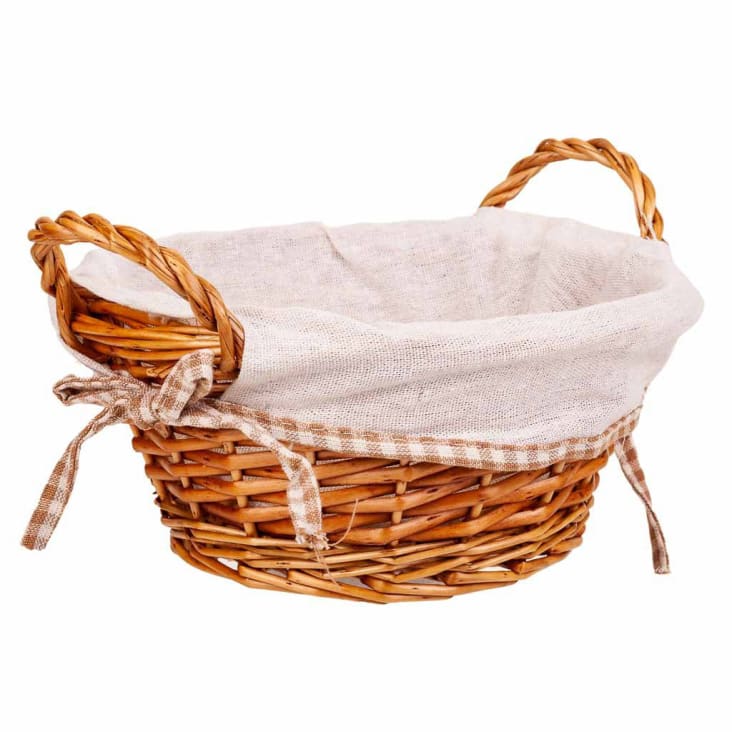 Panera cesta de pan redonda de mimbre de dos colores utensilio de mesa