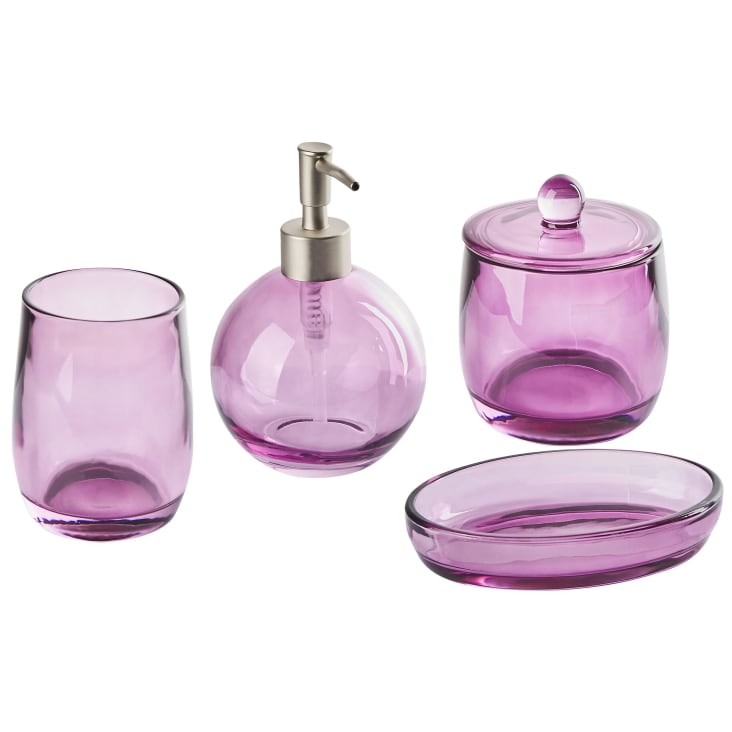 Set de baño clásico con dispensador de jabón, vaso y jabonera. dispensador  de 14 x 8 x 8cm, color rosa