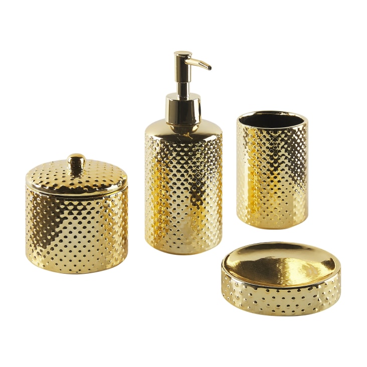 Conjunto de accesorios de baño en cerámica dorado