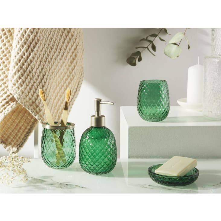 Conjunto de 4 accesorios de baño de vidrio verde plateado Canoa
