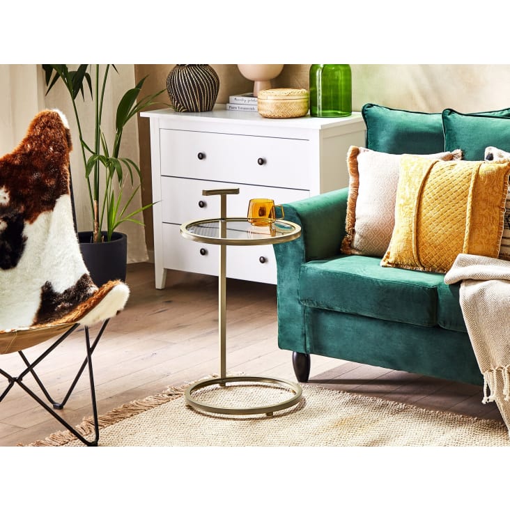 Tavolino Art Deco In Metallo Oro E Vetro - Dimensioni 39x55x39cm, Con Ripiano Specchio - Foto 4